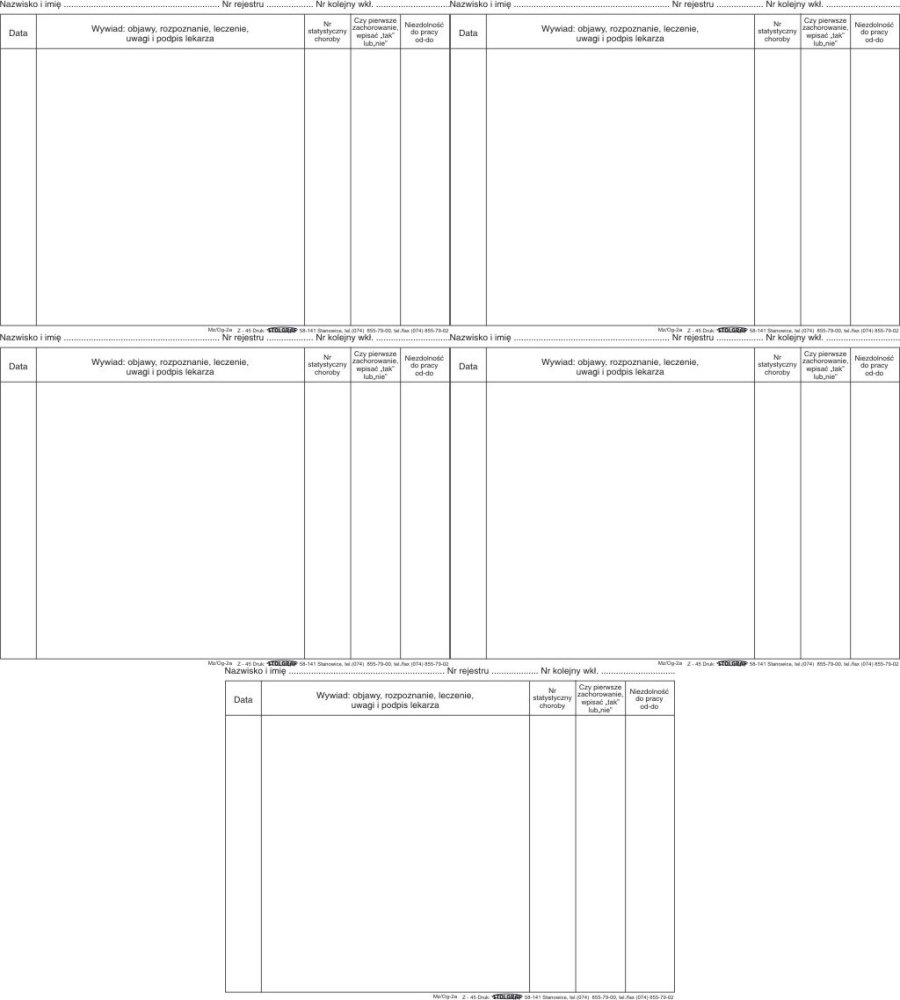 5x Wkładka do historii choroby Stolgraf Z-45, A5, 100k