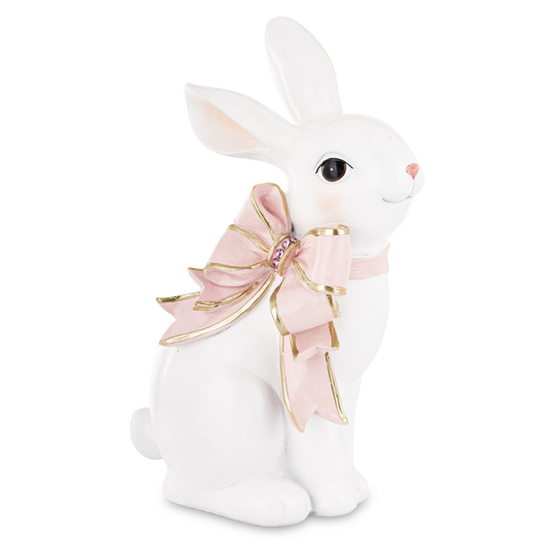 Figurka Królik biały z różową kokardą 26x17cm