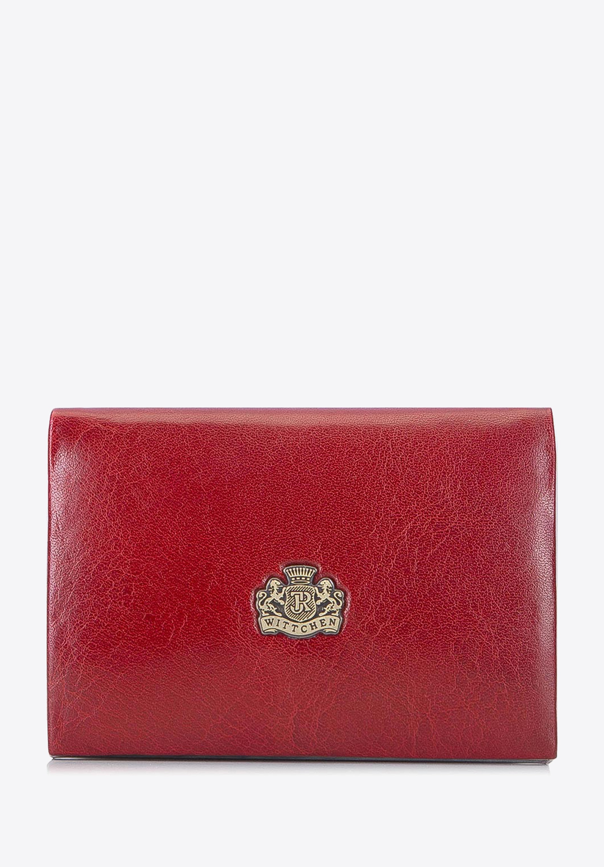Etui na wizytówki ze skóry z herbem klasyczne czerwone