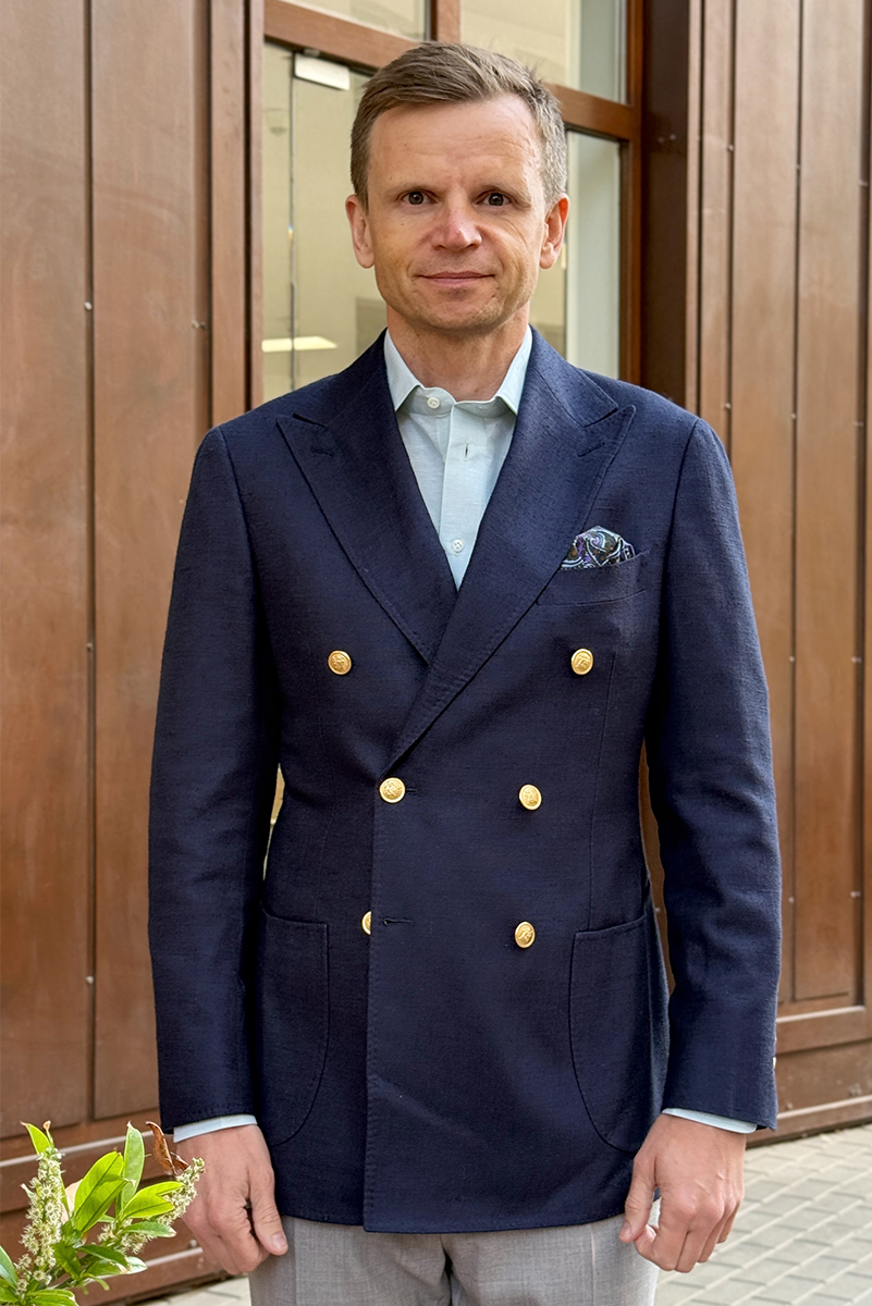 Marynarka Doppione, granatowa, jedwabna