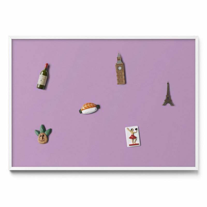 Tablica na magnesy z podróży Tulup 100x70 cm Kolor pastelowy fioletowy w białej ramie 1 szt.