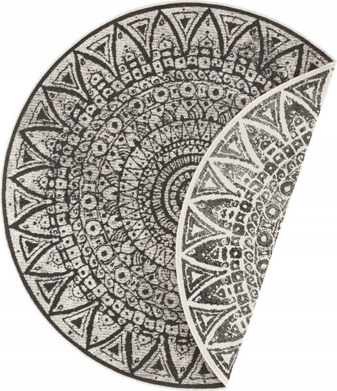 Dywan Northrugs okrągły na taras 100cm czarno kremowy,dwustronny,płasko tkany 1 szt.