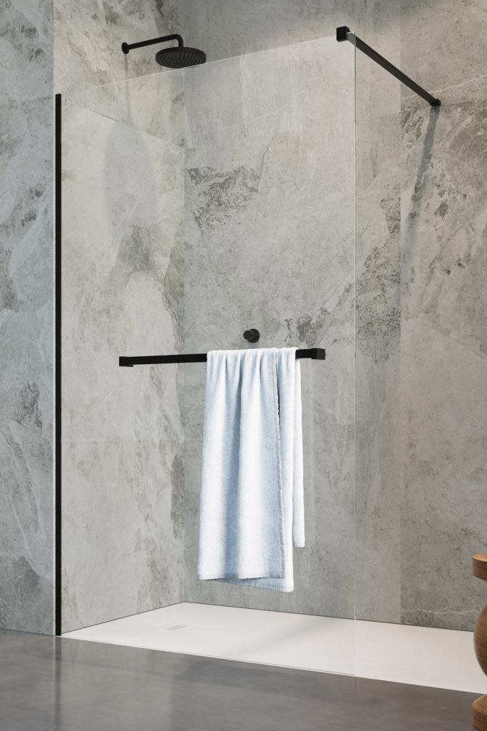 Radaway Modo New Black II Walk-In ścianka prysznicowa 140 cm z wieszakiem czarny mat/szkło przezroczyste 389144-54-01W