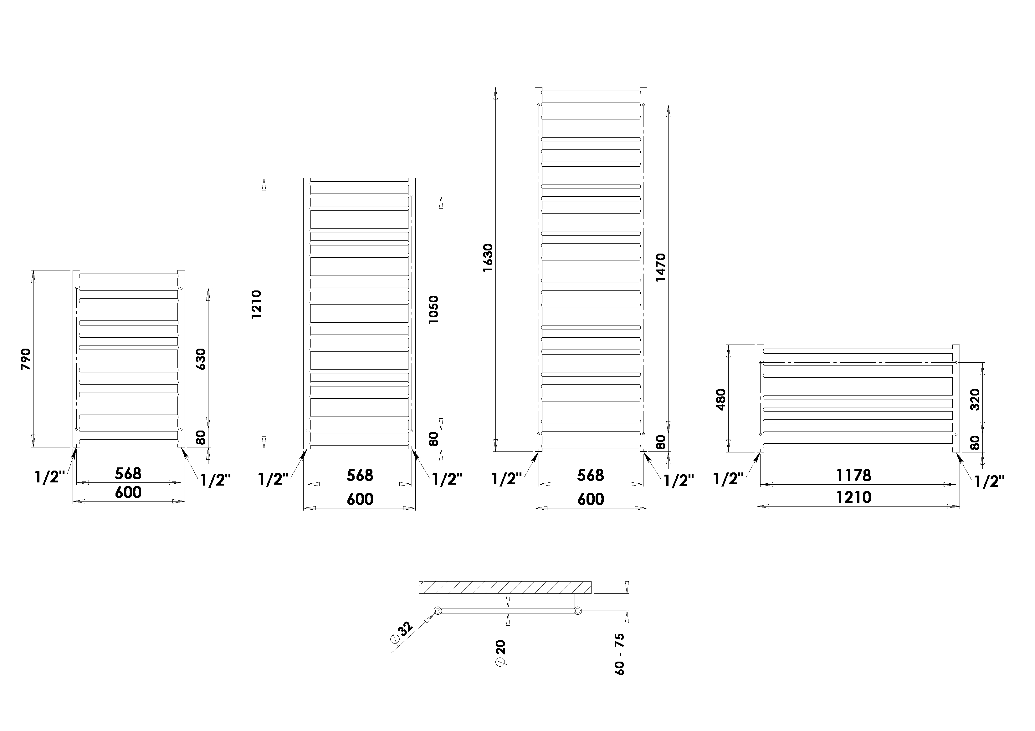 P.M.H. Sorano grzejnik łazienkowy 121x50 cm biały połysk SN3W