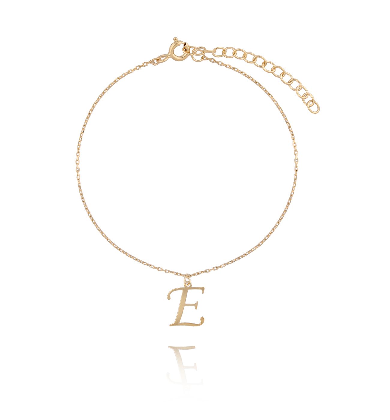 Bransoletka srebrna pozłacana z literką E BAT0056