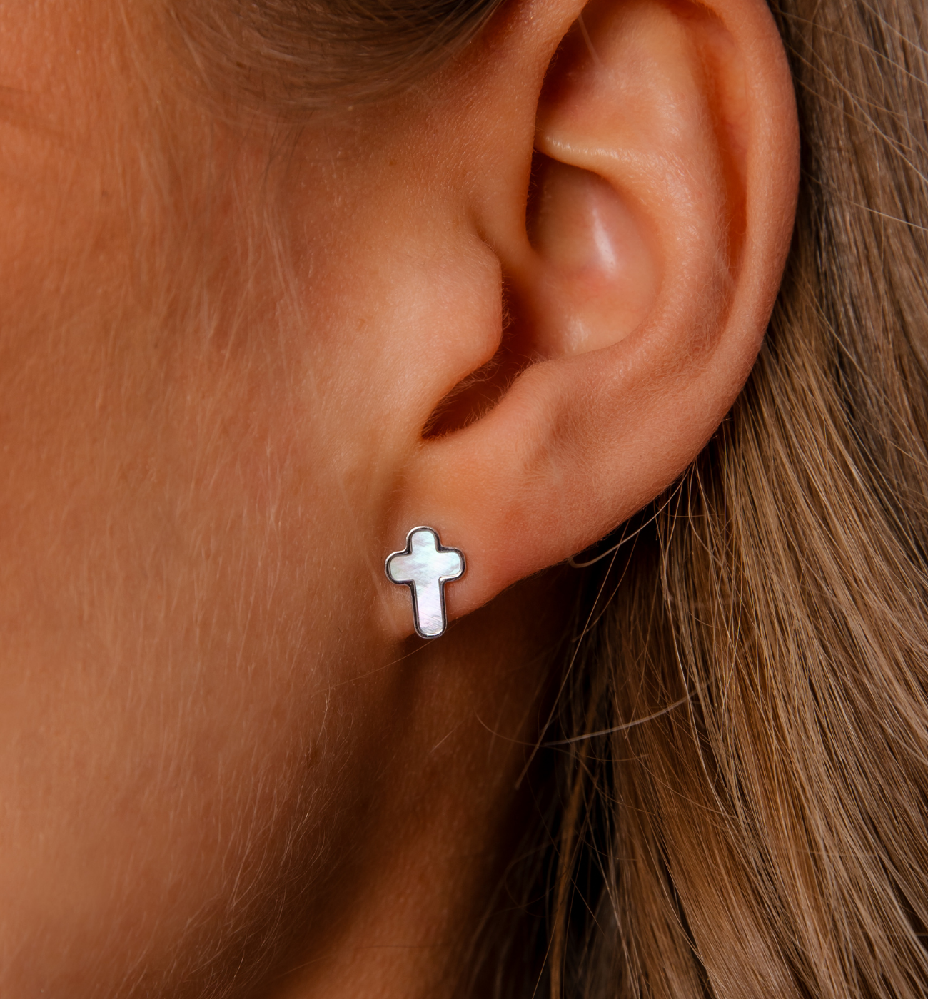 Kolczyki krzyżyki z masą perłową srebrne KGG0037