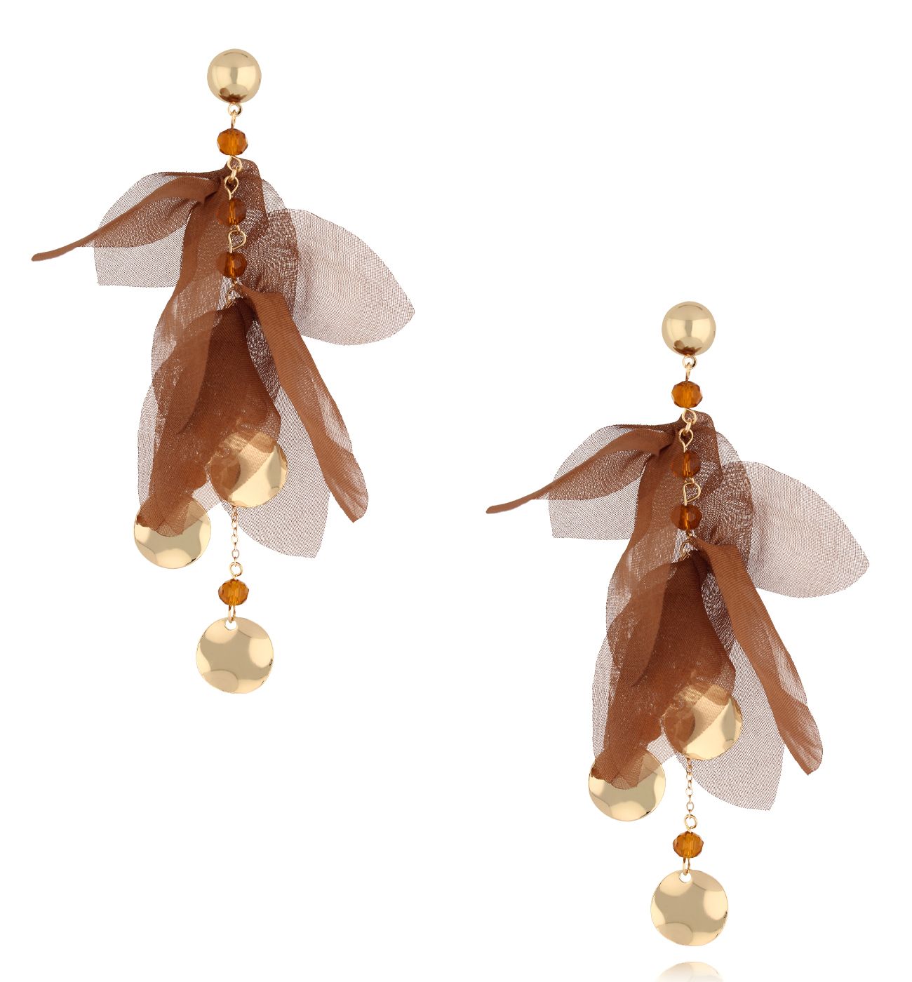 Kolczyki z brązową tkaniną - By Dziubeka