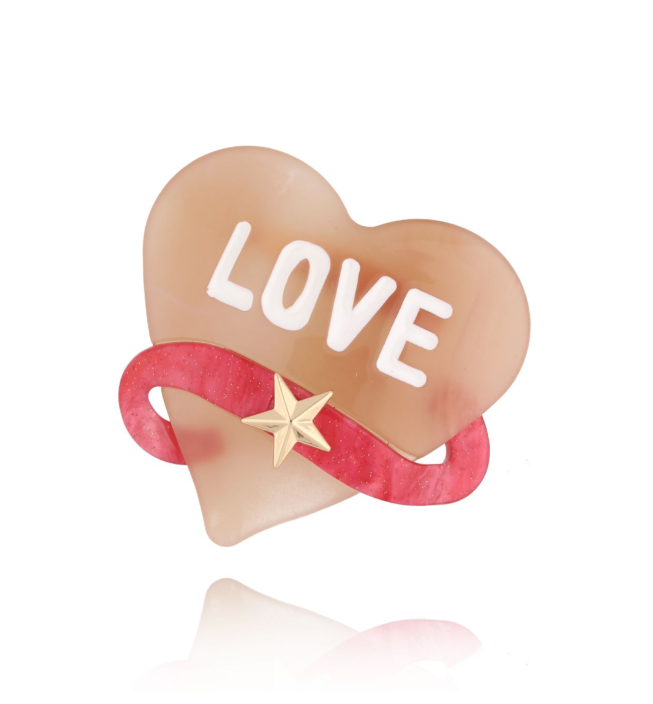 Broszka beżowa z sercem Heart BRZA0053