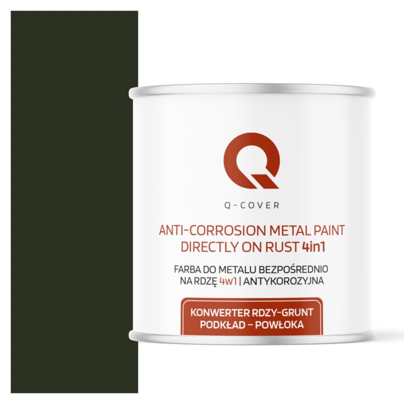 Farba do Metalu Prosto na Rdzę 4w1 Q-Cover Butelkowa zieleń RAL6007 Satyna 2.5L