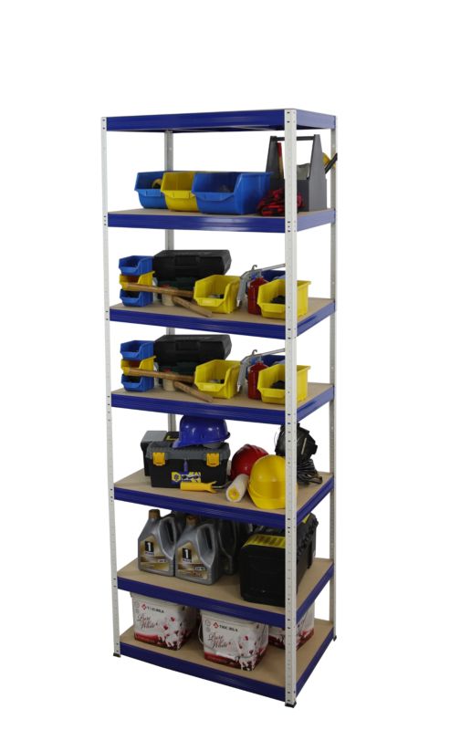 Regał metalowy MODO24 magazynowy biało-niebieski helios 270x110x35cm 7 półek po 175 kg 1 szt.