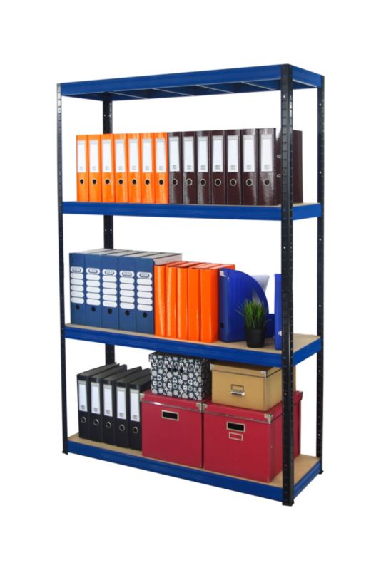Regał metalowy MODO24 magazynowy garażowy czarno-niebieski helios 180x150x35cm 4 półki po 275 kg 1 szt.