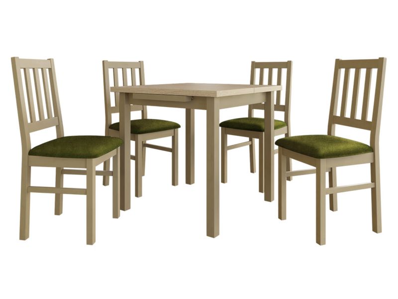 Zestaw DR09 MIRJAN 24 Stół rozkładany Max VII 80x80/110 + 4 krzesła Bos 4 sonoma + ciemnozielona tapicerka 1 kpl.