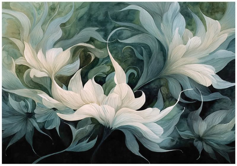 Fototapeta WALLARENA Do Sypialni Salonu Na Flizelinie Kwiaty Liście Abstrakcja Zielony 250x175 cm 16081VX5 1 szt.