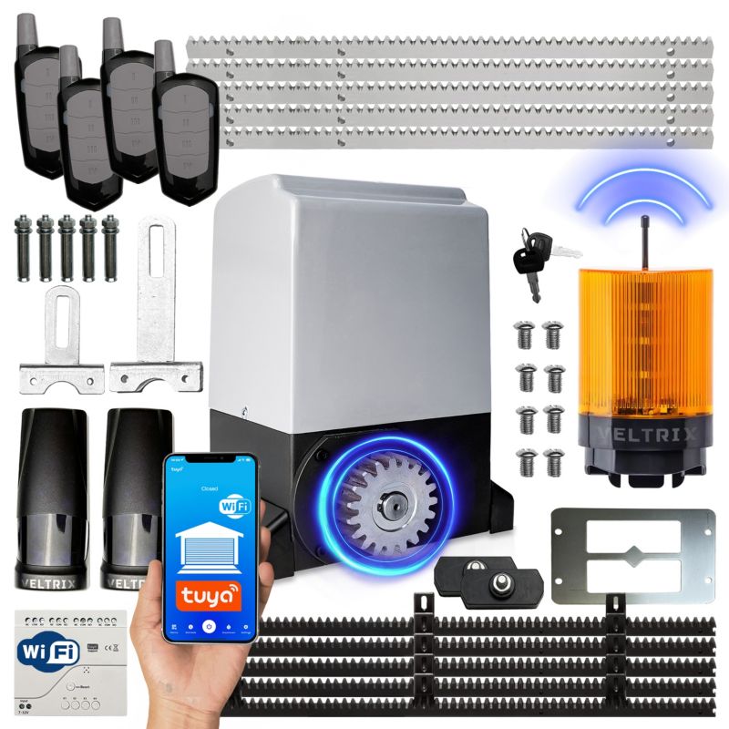 Napęd bramy przesuwnej TECHGLOBE zestaw WIFI 800kg + 4 piloty + lampa LED 1 szt.