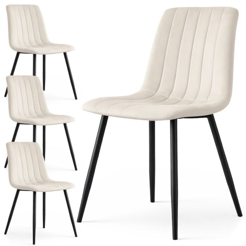 Welurowe krzesło tapicerowane pikowane AKORD Beżowe LIVO Czarne nogi 4 szt.