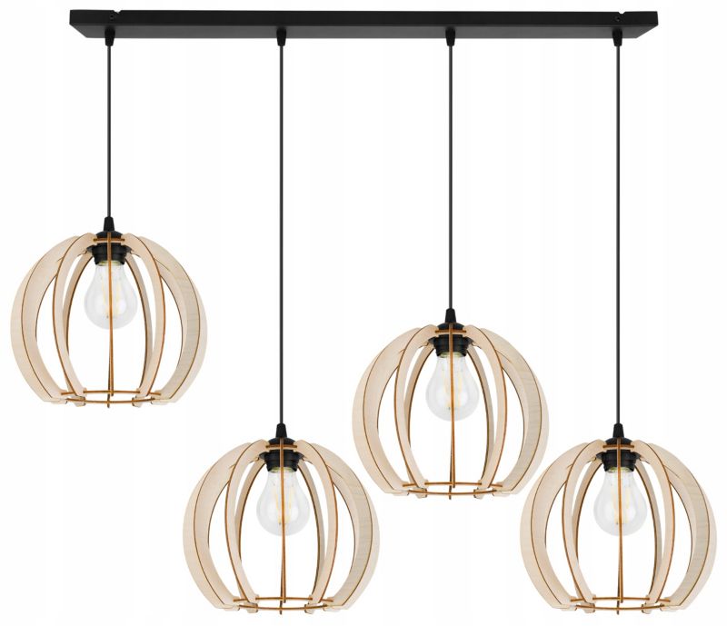 Lampa sufitowa wisząca Light Home LH Timber Drewno 4x E27 60W klosz 24cm czarny 1szt.