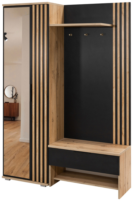 Garderoba z lamelami i lustrem 140 cm do przedpokoju MONTE