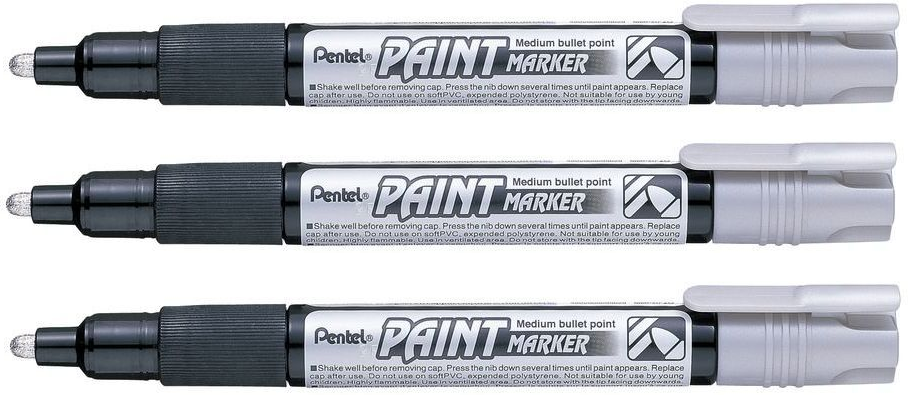 3x Marker olejowy Pentel MMP20, okrągła, 4.6 mm, srebrny