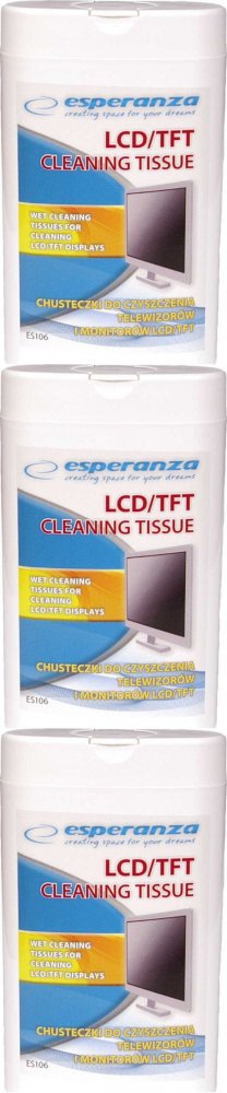 3x Chusteczki nawilżone do czyszczenia monitorów LCD/TFT Esperanza, 100 sztuk