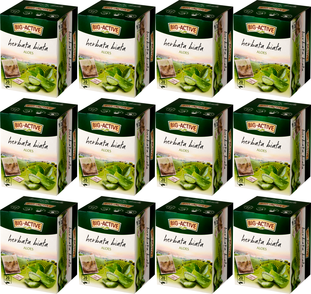 12x Herbata biała smakowa w torebkach Big Active z Aloesem, aloes, 20 sztuk x 1.5g