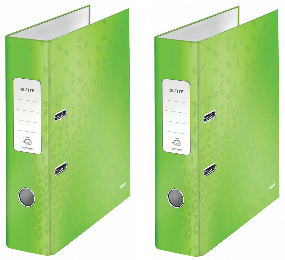 2x Segregator A4 Leitz Wow 180°, 80mm, do 600 kartek, zielony metalik
