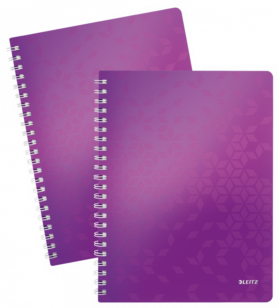 2x Kołonotatnik Leitz Wow, A4, w kratkę, 80 kartek, okładka PP, fioletowy