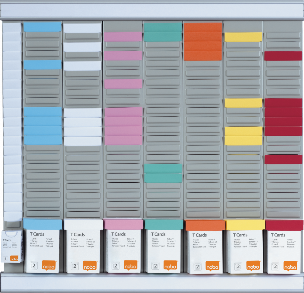 Planer biurowy Nobo T-Card, 8 kolumn, 24 okienka, 480x480x40mm, szary + 8x100 kart T-Card