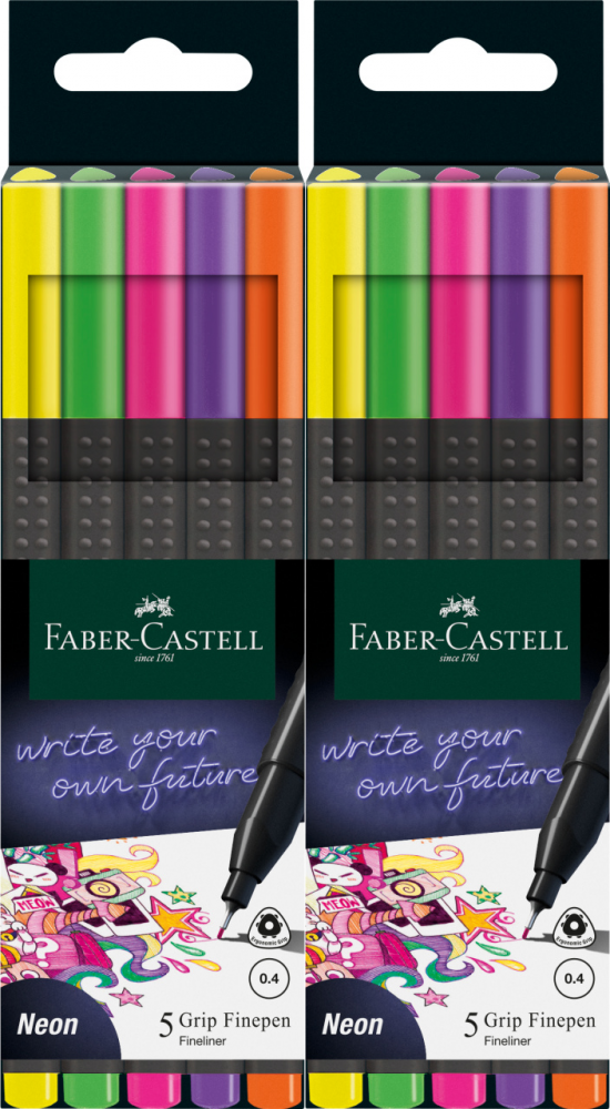 2x Cienkopis Faber Castell Grip, 0.4mm, 5 sztuk, mix kolorów neonowych
