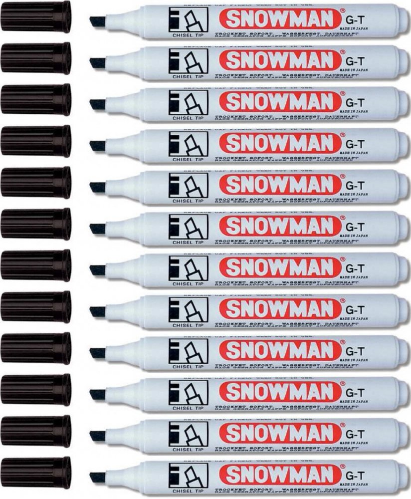 12x Marker permanentny Snowman, ścięta, czarny