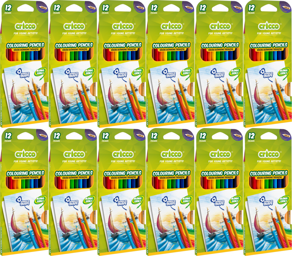 12x Kredki ołówkowe trójkątne Cricco, 12 kolorów