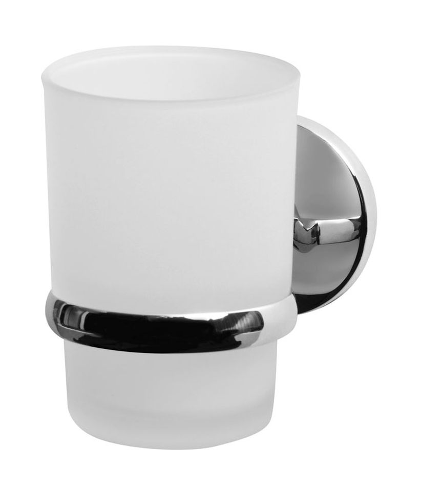 Bisk Chroma kubek do mycia zębów z uchwytem ściennym szkło mrożone/chrom 01426