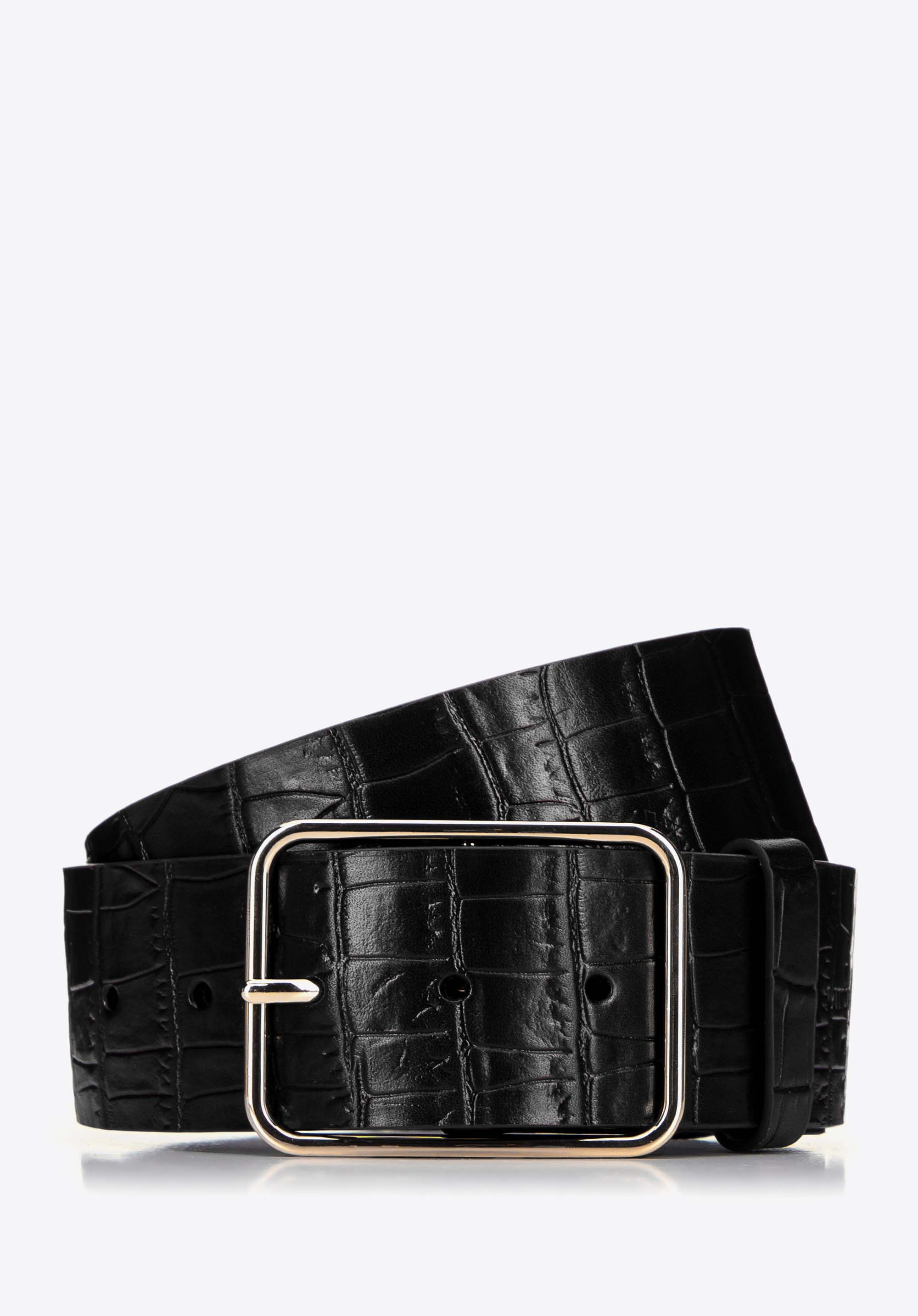 Damski pasek skórzany croco czarny