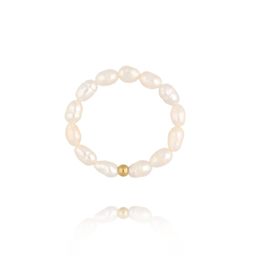 Pierścionek elastyczny z perłami złoty PPE0092