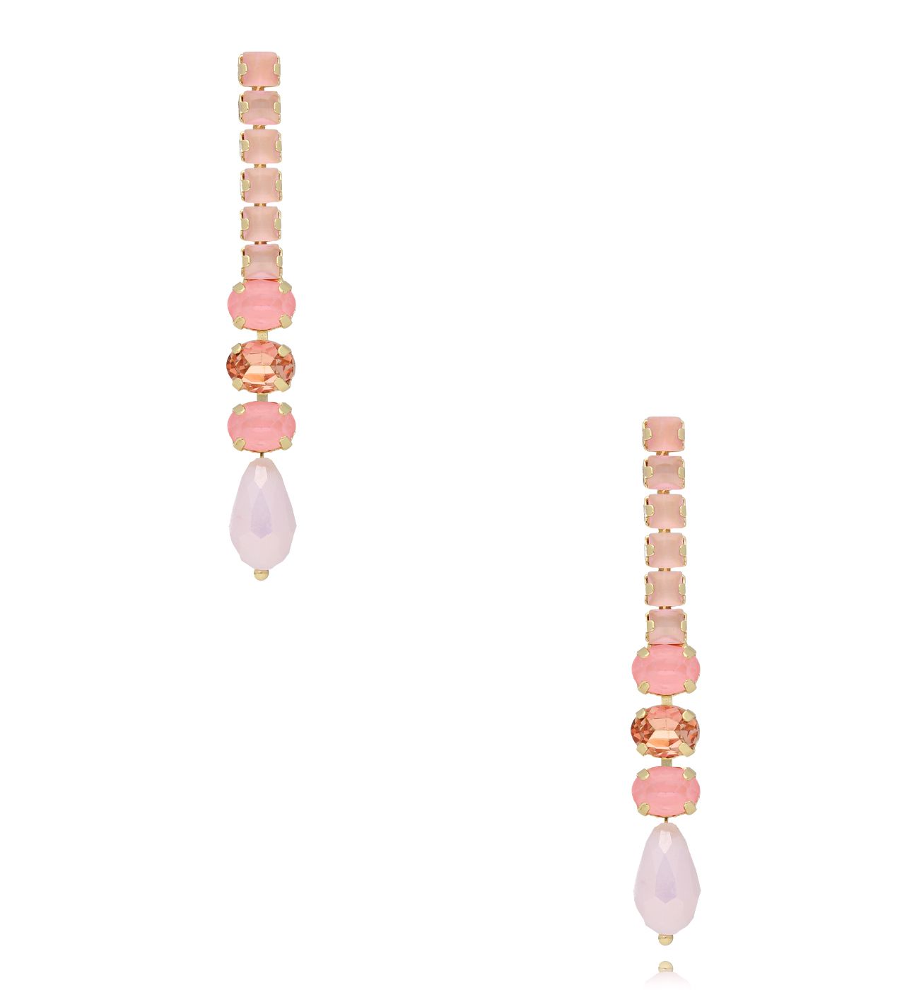 Kolczyki długie z kryształami w pastelowym różu i brzoskwini KGA0022