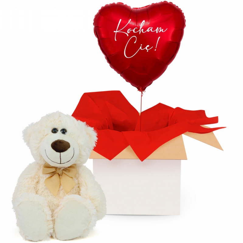 Balon z helem i pluszowy miś