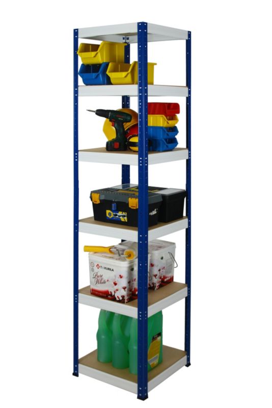 Regał metalowy MODO24 magazynowy stojak niebiesko-biały helios 196x40x40cm 6 półek po 175 kg 1 szt.