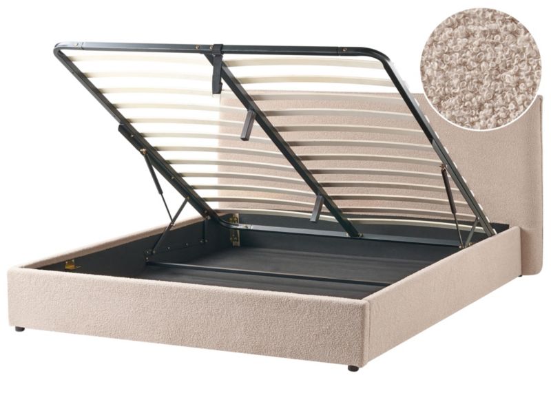 Łóżko z pojemnikiem Boucle Lavaur 180 x 200 cm Beżowoszary 1 szt.