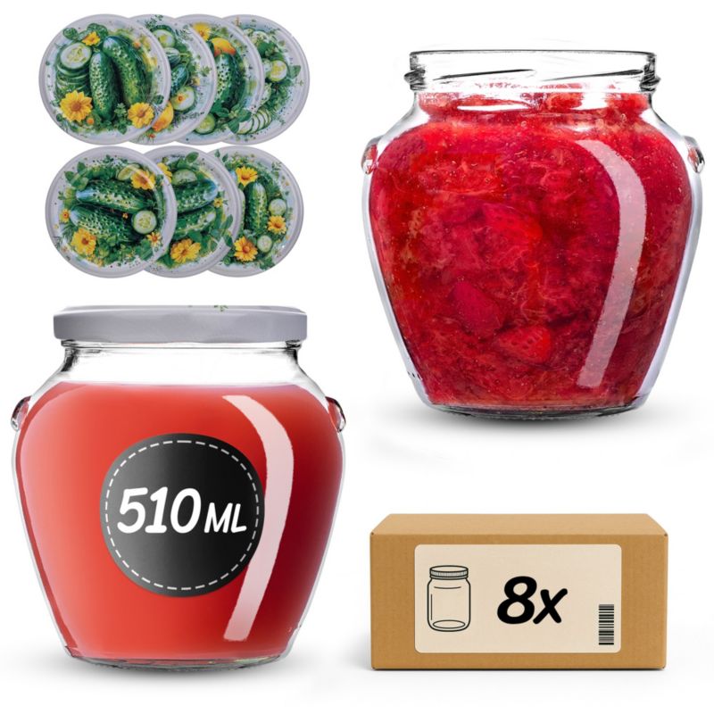 Słoiki na przetwory 510ml + wieczka "Kompozycja ogórków" 82mm 8szt.