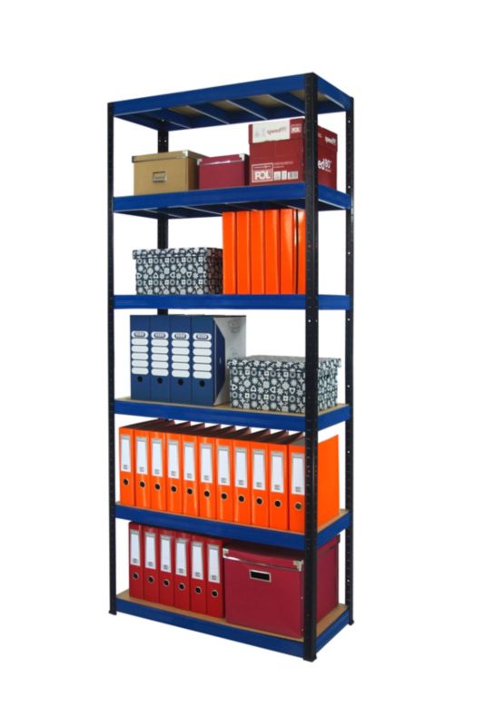 Regał metalowy MODO24 magazynowy czarno-niebieski helios 213x100x60cm 6 półek po 275 kg 1 szt.