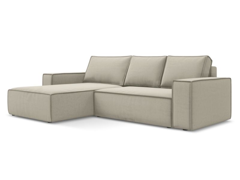 Narożnik lewostronny z funkcją spania LaMiaSofa LIVORNO z tkaniny welwetowej 290x185 cm perłowy 1 szt.