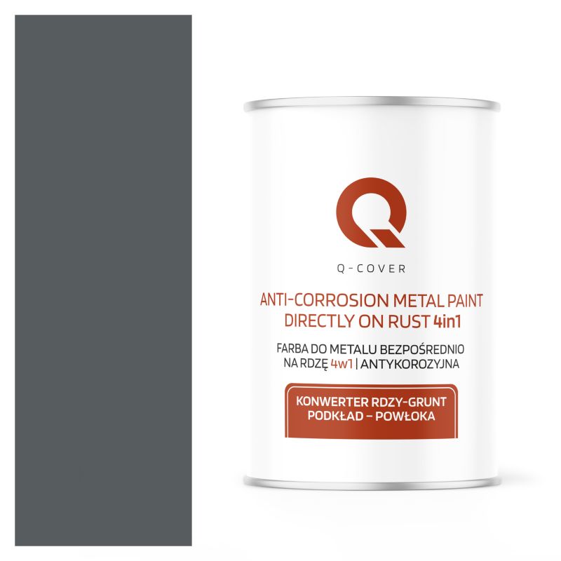 Farba do Metalu Prosto na Rdzę 4w1 Q-Cover Szary bazaltowy RAL7012 Wysoki Połysk 1L