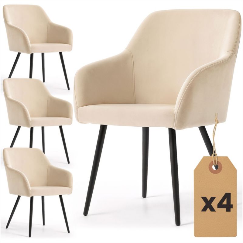 Welurowe krzesło tapicerowane gładkie AKORD Beżowe ESTELLE Czarne nogi 4 szt.