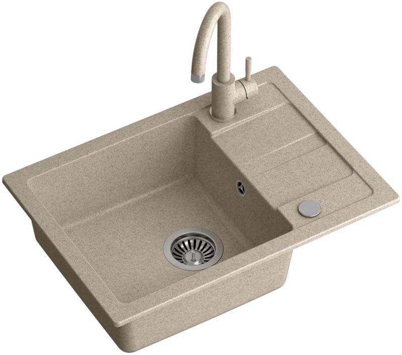 Zlewozmywak 1-komorowy Quadron Go Smart Beige 62x44 cm z baterią system QFix 1 szt.