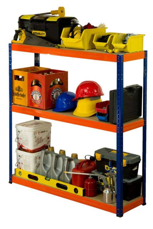 Regał metalowy MODO24 magazynowy warsztatowy niebiesko-pomarańczowy helios 90x90x45cm 3 półki po 350 kg 1 szt.