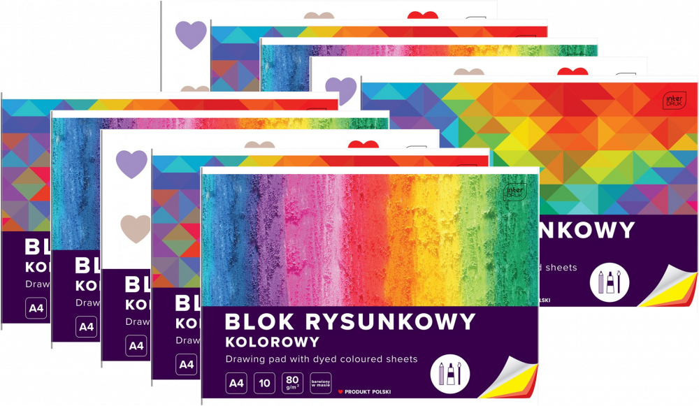 10x Blok rysunkowy Interdruk, A4, 10 kartek, kolorowy, mix wzorów