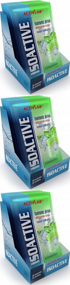 3x Napój izotoniczny Activlab Isoactive, w saszetkach, lemoniada mrożona, 20 sztuk x 31.50g