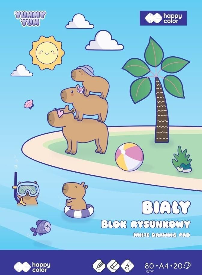 Blok rysunkowy Happy Color Yummy Yum, A4, 80 g/m2, 20 kartek, biały