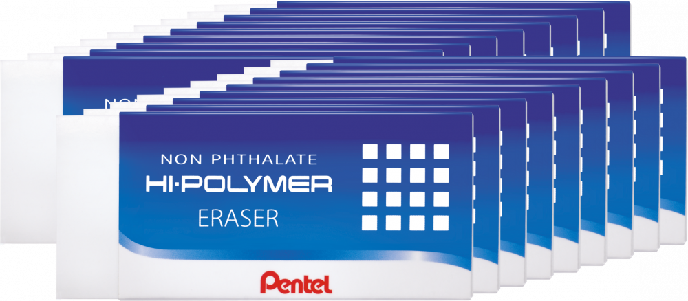 18x Gumka ołówkowa Pentel ZEH Hi-Polymer, 65x24.2x12.4mm, biały