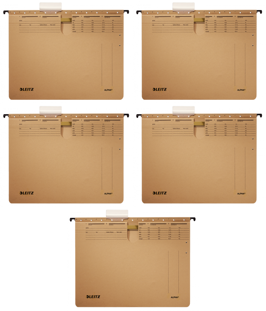5x Skoroszyt zawieszany Leitz Alpha, A4, 348x270mm, 225g/m2, brązowy