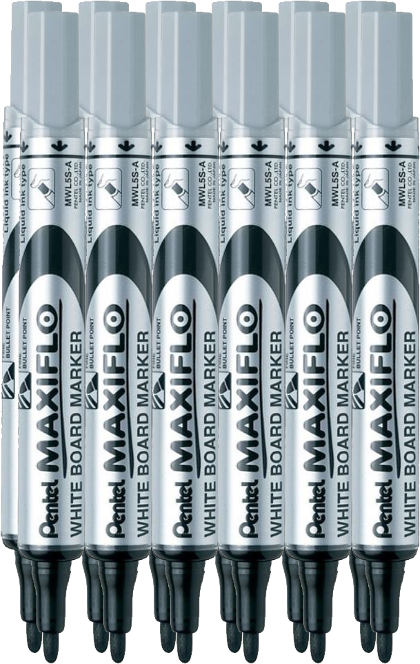 12x Marker suchościeralny Pentel Maxiflo MWL5S, okrągła, 4mm, czarny